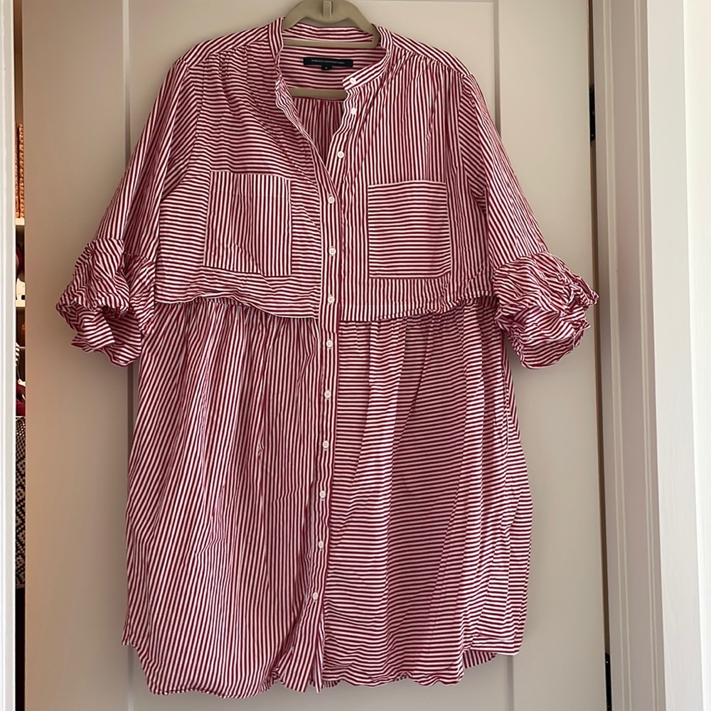 French Connection Red Stripe Oversized Shirt Dress